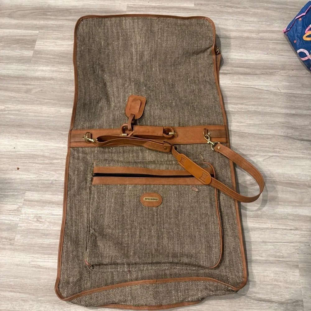 Vintage Fifth Avenue Brown Leather Trim Garment Bag